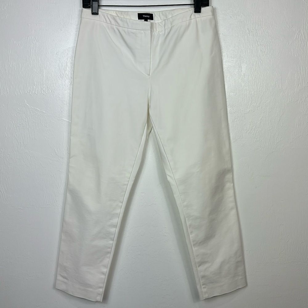 Theory White Cotton Blend Mid Rise Tapered Leg Pants Size 6